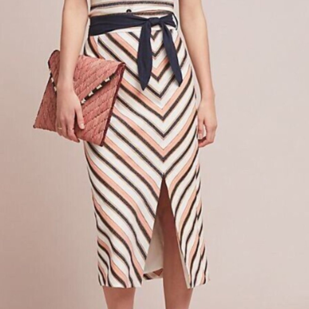 Anthropologie Striped Midi Skirt in Cream, Pink, Black